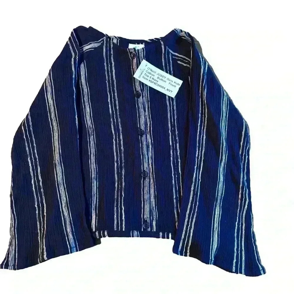 O’Neill boho navy long sleeve linen shirt with flair sleeves girl’s size 5 beach